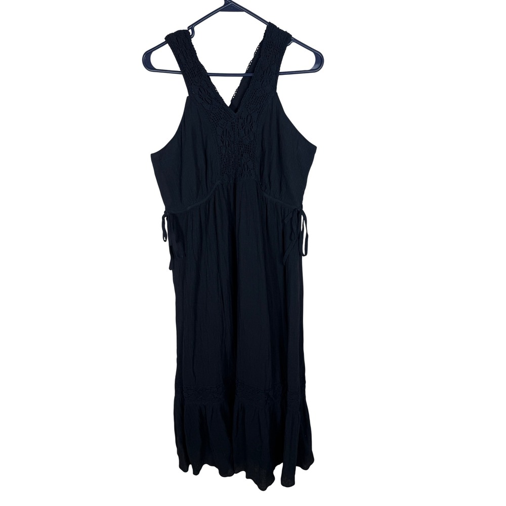 Lane Bryant Black Cotton Gauze Crochet Lace Trim Boho Midi Dress 16